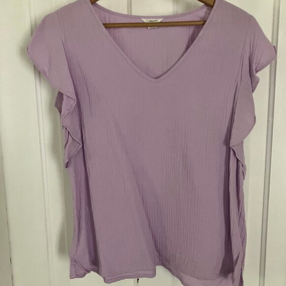Nordstrom V-Neck Ruffle Sleeve Gauze Top Lavender Purple Size Large 2022 Caslon - Picture 2 of 6